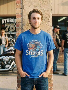 Sturgis Motorcycle Rally 75th Anniversary Graphic Tee Biker Concert Blue Medium